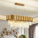 GobekUsa Gold Prismatic Crystal 5-Head Postmodern Oval Hanging Light for Dining Room Island Ceiling
