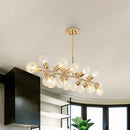 GobekUsa Gold Prismatic Glass Ball Linear Chandelier - Modern Metal Island Light with 18 Lights - Ideal for Hotels