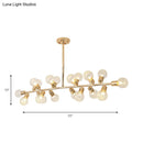 GobekUsa Gold Prismatic Glass Ball Linear Chandelier - Modern Metal Island Light with 18 Lights - Ideal for Hotels