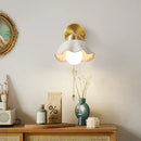 Gold ruffled glass wall light fixture bedroom pull chain lamp by Decorbites