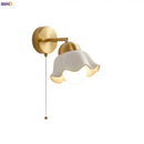 Gold ruffled glass wall light fixture bedroom pull chain lamp by Decorbites