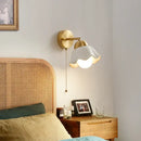 Gold ruffled glass wall light fixture bedroom pull chain lamp by Decorbites