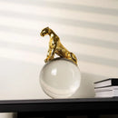 GobekUsa Leopard Crystal Ball Metal Cheetah Sculpture Home Decor