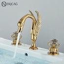 GobekUsa Gold Swan Crystal Handle Bathroom Faucet - Deck Mounted Basin Mixer Tap