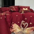 GobekUsa Gold Swan Love Wedding Bedding Set, Egyptian Cotton, 1000TC, 4 or 6Pcs