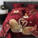 GobekUsa Gold Swan Love Wedding Bedding Set, Egyptian Cotton, 1000TC, 4 or 6Pcs