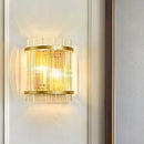 GobekUsa Gold Wall Mounted Light Fixture with Clear Crystal Rods - Modern Cylindrical/Rectangle Design - Ideal for Hallways (2 Heads)