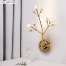 GobekUsa Gold Wall Sconce with Crystal Flowers and Leaves, 3 Lights, Simple Style