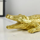 Gold white & rainbow crocodile resin sculpture desk living room decor by Decorbites