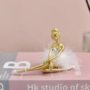 Golden and white ballet girl resin figurine bedroom desktop decor by Decorbites