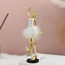 Golden and white ballet girl resin figurine bedroom desktop decor by Decorbites