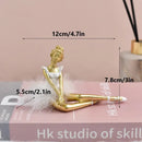 Golden and white ballet girl resin figurine bedroom desktop decor by Decorbites