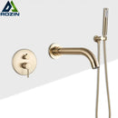 GobekUsa Golden Bathtub Faucet with Rotating Spout and Wall Mount - Plastic Hand Shower