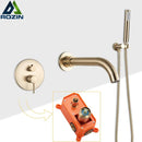 GobekUsa Golden Bathtub Faucet with Rotating Spout and Wall Mount - Plastic Hand Shower