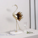 GobekUsa Crane Golden Bird Agate Marble Crystal Home Decor Craft Statue