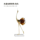 GobekUsa Crane Golden Bird Agate Marble Crystal Home Decor Craft Statue