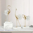 GobekUsa Crane Golden Bird Agate Marble Crystal Home Decor Craft Statue