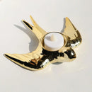 Golden bird ceramic candle holder tray wedding dining room decor by Decorbites