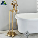 GobekUsa Golden Bird Freestanding Bathtub Faucet with Dual Crystal Handles