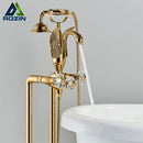 GobekUsa Golden Bird Freestanding Bathtub Faucet with Dual Crystal Handles