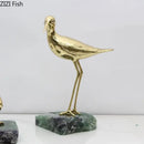 GobekUsa Golden Brass Bird on Marble Base Desk Ornament Statue Artwork Decor