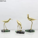 GobekUsa Golden Brass Bird on Marble Base Desk Ornament Statue Artwork Decor