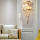 GobekUsa Golden Curved Metal Wall Sconce with Clear Crystal Prism