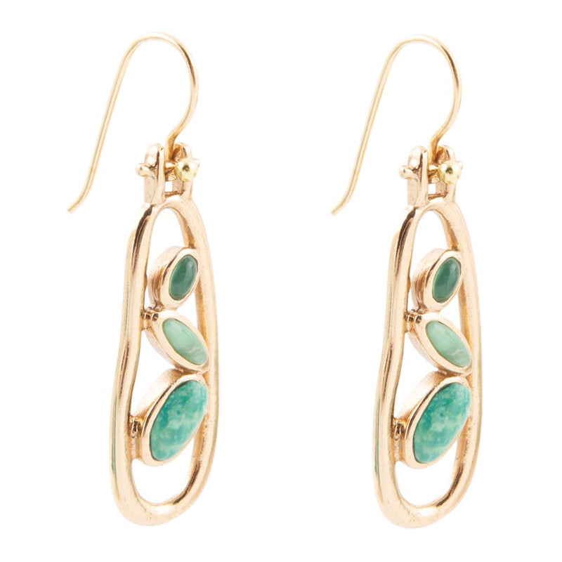 Golden Drop Green Stones Earrings