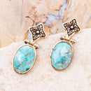 Golden Flower and Blue Turquoise Drop Earrings