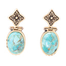 Golden Flower and Blue Turquoise Drop Earrings