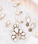 Golden Flower and White Mother of Pearl Drop Earrings