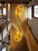 GobekUsa Handwoven Bamboo LED Fish Wall Light for Modern Nordic Living Room Decor