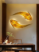 GobekUsa Handwoven Bamboo LED Fish Wall Light for Modern Nordic Living Room Decor