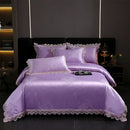 GobekUsa Golden Jacquard Cotton Lace Bedding Set - Silky Soft Duvet Cover, Flat Sheet, Pillowcase