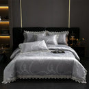 GobekUsa Golden Jacquard Cotton Lace Bedding Set - Silky Soft Duvet Cover, Flat Sheet, Pillowcase