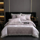 GobekUsa Golden Jacquard Cotton Lace Bedding Set - Silky Soft Duvet Cover, Flat Sheet, Pillowcase