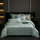 GobekUsa Golden Jacquard Cotton Lace Bedding Set - Silky Soft Duvet Cover, Flat Sheet, Pillowcase
