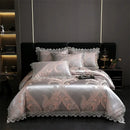 GobekUsa Golden Jacquard Cotton Lace Bedding Set - Silky Soft Duvet Cover, Flat Sheet, Pillowcase