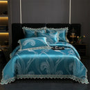 GobekUsa Golden Jacquard Cotton Lace Bedding Set - Silky Soft Duvet Cover, Flat Sheet, Pillowcase