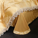 GobekUsa Golden Jacquard Cotton Lace Bedding Set - Silky Soft Duvet Cover, Flat Sheet, Pillowcase