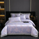 GobekUsa Golden Jacquard Cotton Lace Bedding Set - Silky Soft Duvet Cover, Flat Sheet, Pillowcase