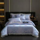 GobekUsa Golden Jacquard Cotton Lace Bedding Set - Silky Soft Duvet Cover, Flat Sheet, Pillowcase
