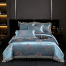 GobekUsa Golden Jacquard Cotton Lace Bedding Set - Silky Soft Duvet Cover, Flat Sheet, Pillowcase