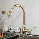 GobekUsa Golden Jade & Diamond Handle Kitchen Faucet with Swivel Pull Out Function