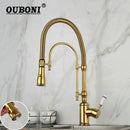 GobekUsa Golden Kitchen Faucet Vessel Sink Swivel Mixer Tap with Pull Down Spring