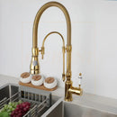 GobekUsa Golden Kitchen Faucet Vessel Sink Swivel Mixer Tap with Pull Down Spring