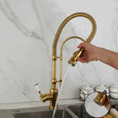GobekUsa Golden Kitchen Faucet Vessel Sink Swivel Mixer Tap with Pull Down Spring