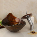 GobekUsa Golden Leaf Vessel Glass Sink Set with Chrome Faucet