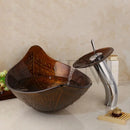 GobekUsa Golden Leaf Vessel Glass Sink Set with Chrome Faucet