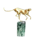 GobekUsa Golden Leopard Brass Cheetah Green Marble Figurine Metal Decor Accessory